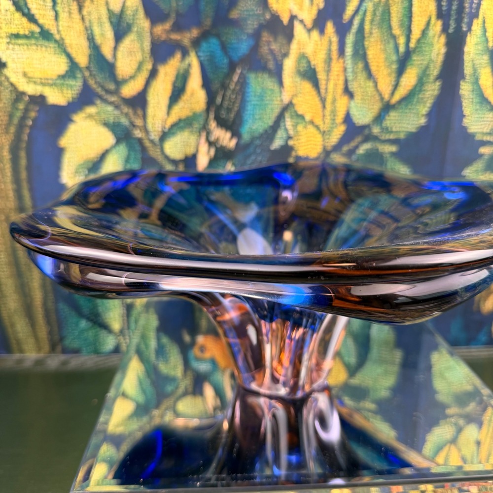 Joseph Hospodka Chribska Art Glass Bowl Blue Amber Sommerso Mid Century Modern